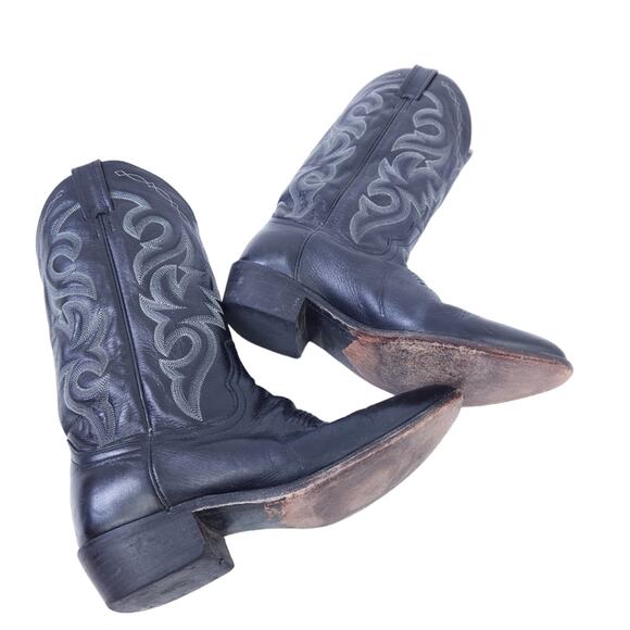 Dan Post Leather Cowboy Boots Men Size 8 Black Western Round Toe Boots - Picture 2 of 7